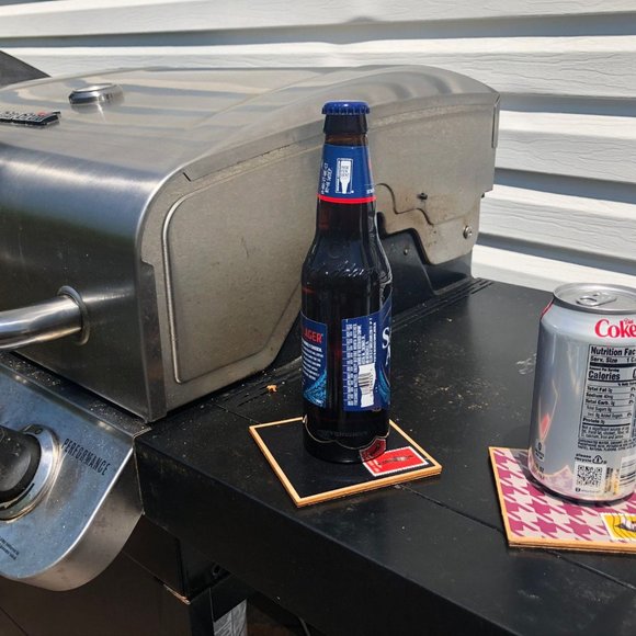 Rooster Coasters, 4 pack, Postage Stamp Wood Coaster Set with Cork Backing, Drin - Picture 7 of 8